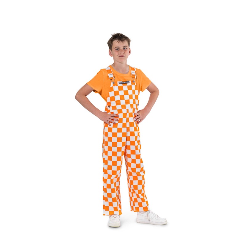 Youth Checked Orange and White Overall Bibs