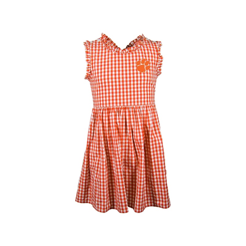 Youth Clemson Gingham Dress in Orange