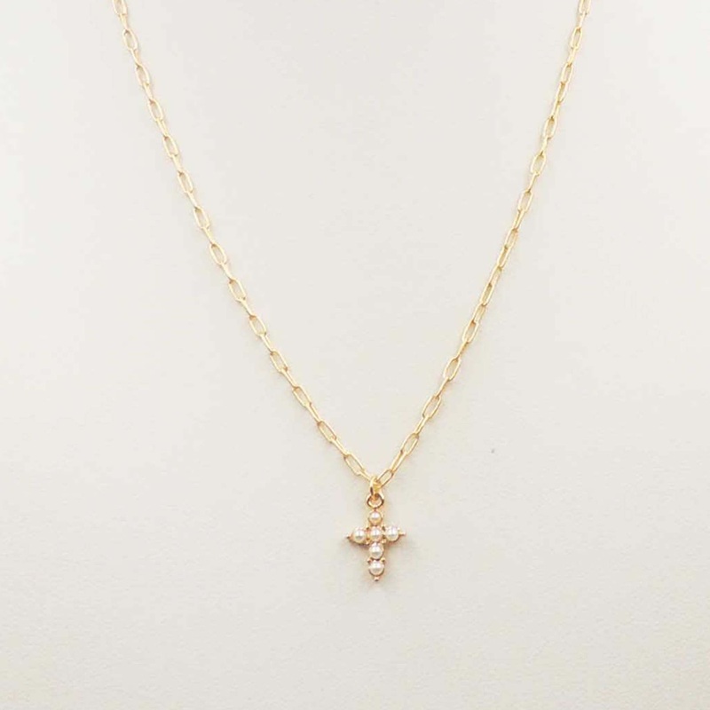 Dainty Pearl Cross Necklace|Default Title