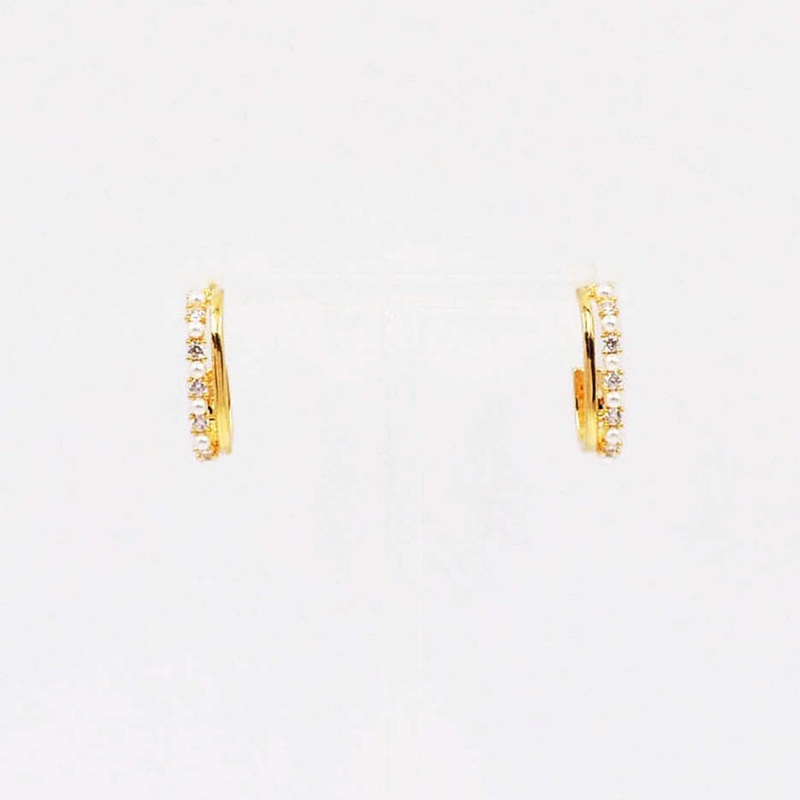 Pearl and Diamond Gold Hoop Earrings