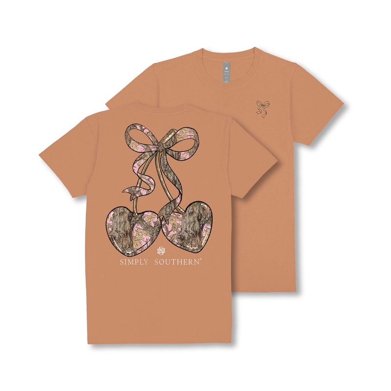 Youth Camo Cherries Short Sleeve T-Shirt in Chestnut Brown