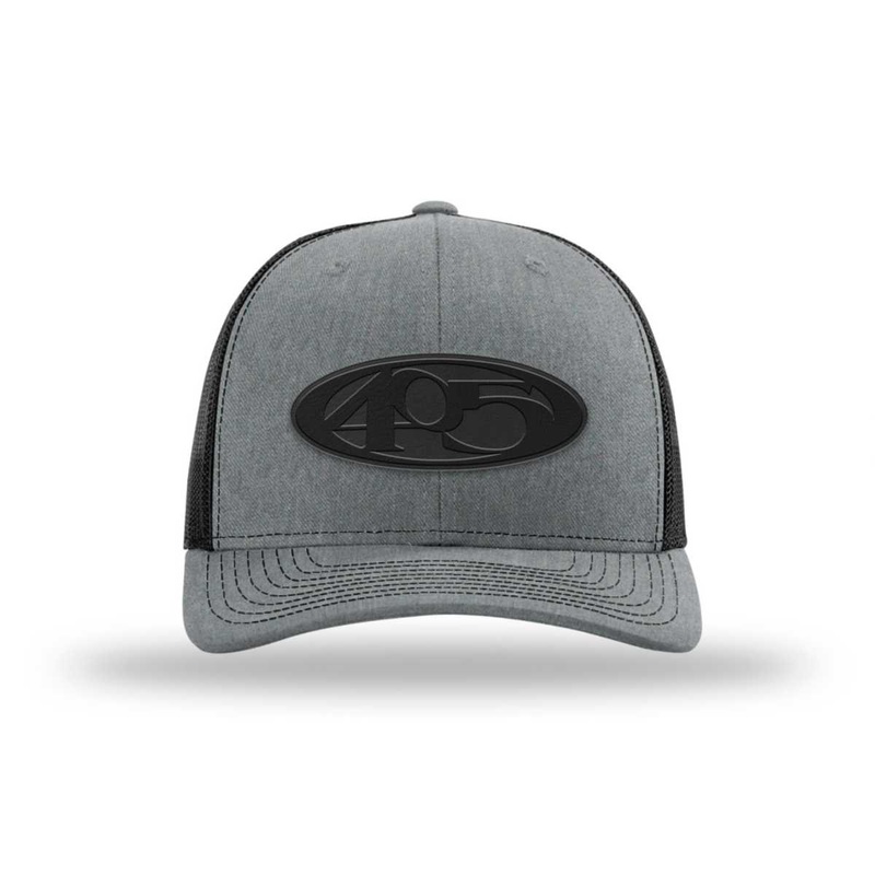 OKC 405 BLK Leather Trucker|Adjustable Snapback Trucker Cap|Heather Grey/ Black