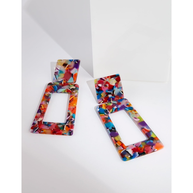 Acrylic Rainbow Square Top Cut-Out Earrings