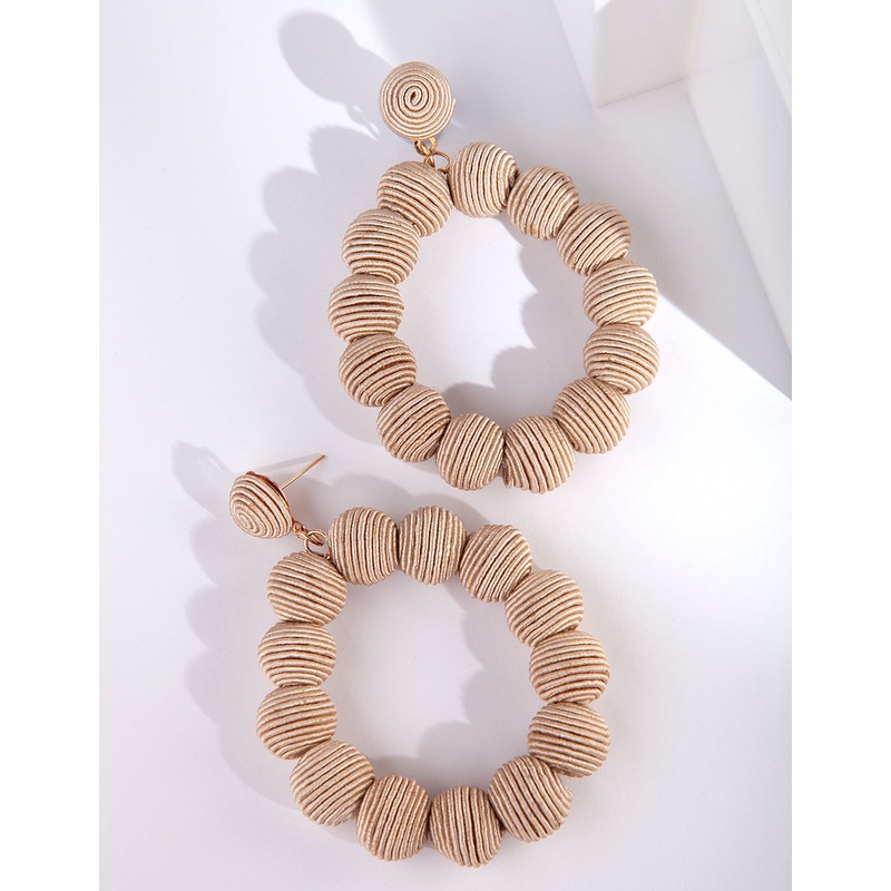 Beige Cord Wrap Ball Earrings|Default Title