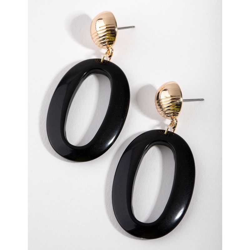 Gold Acrylic Oval Drop Earrings