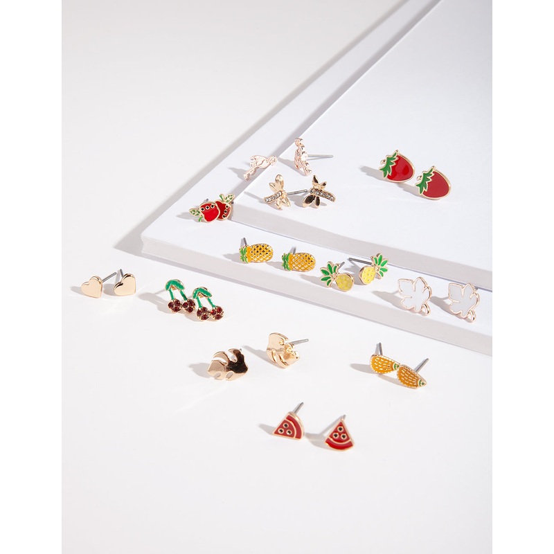 Gold Enamel Fruit Stud Earring 12-Pack