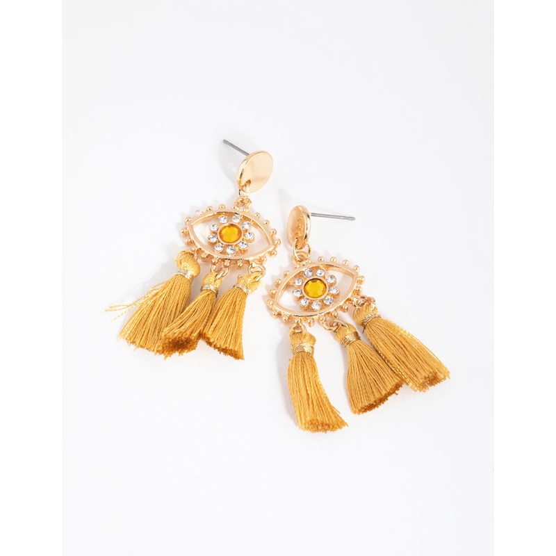 Gold Eye Tassel Drop Earrings|Default Title