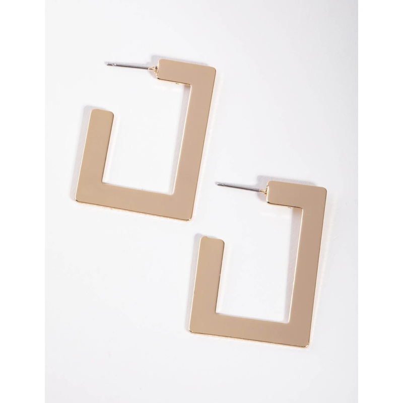 Gold Flat Rectangle Hoop Earrings