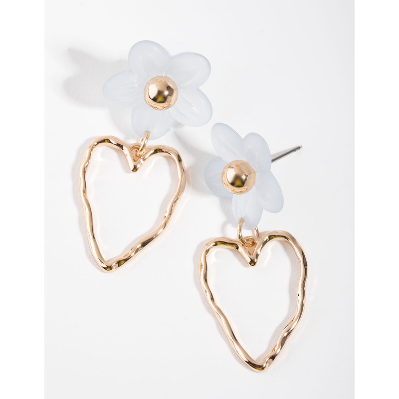 Gold Floral Heart Drop Earrings