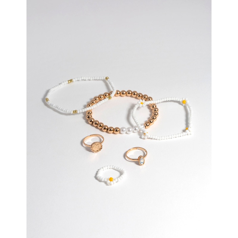 Gold Flower Ring & Bracelet Pack