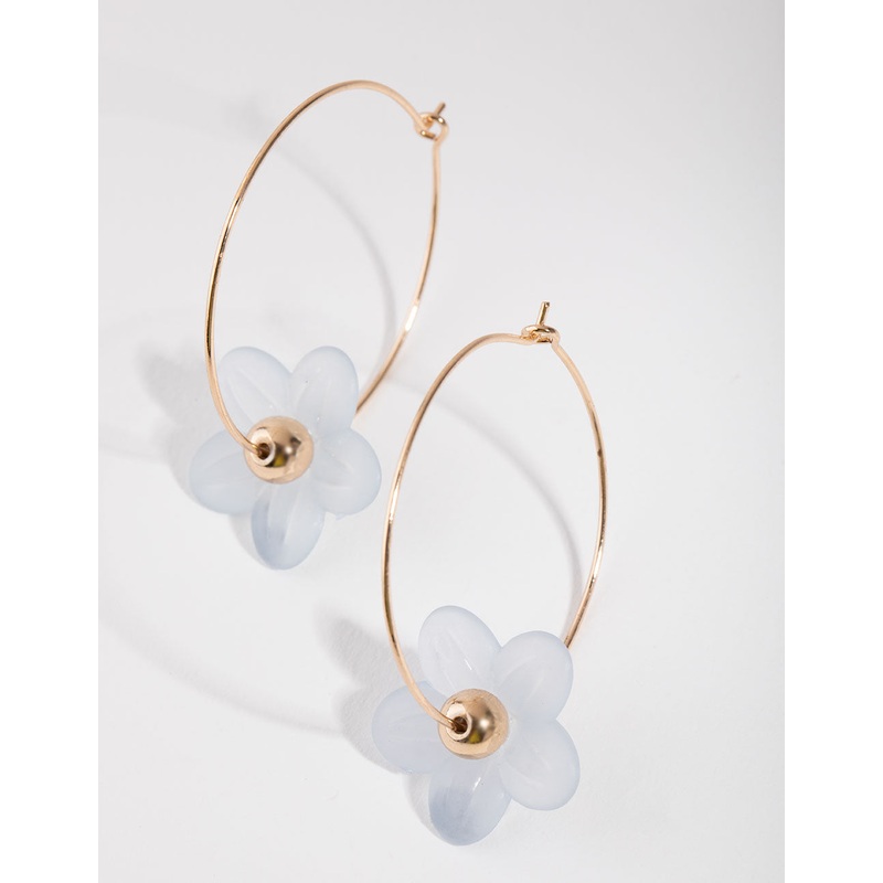 Gold Flower Through Hoop Earrings