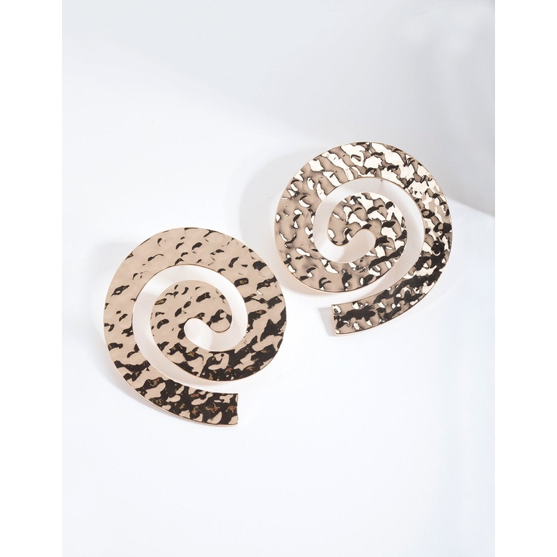 Gold Hammered Coil Stud Earrings