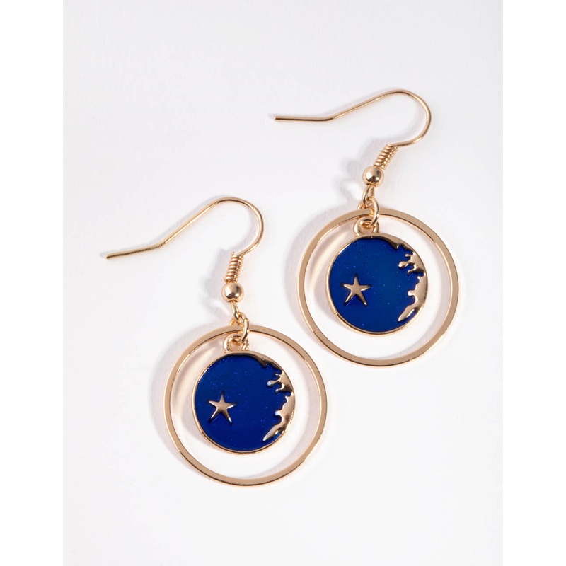 Gold Moon Face Drop Earrings|Default Title