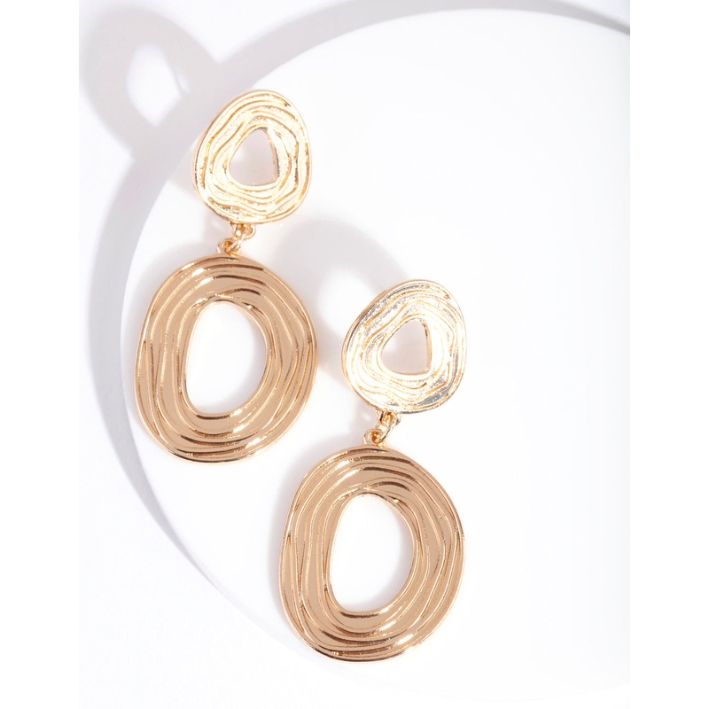 Gold Organic Line Circle Earrings