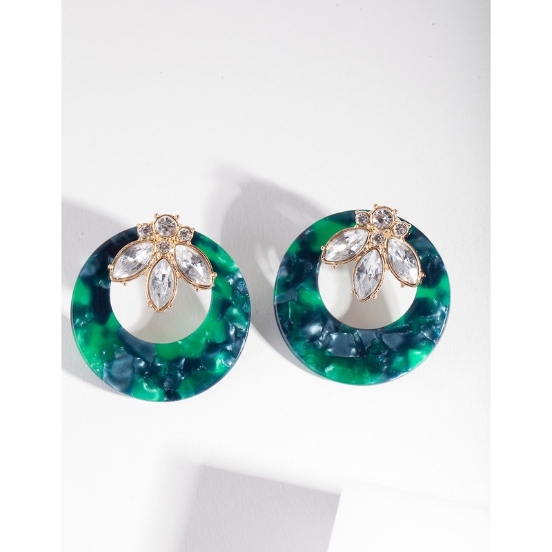 Green Diamante Door Knocker Earrings