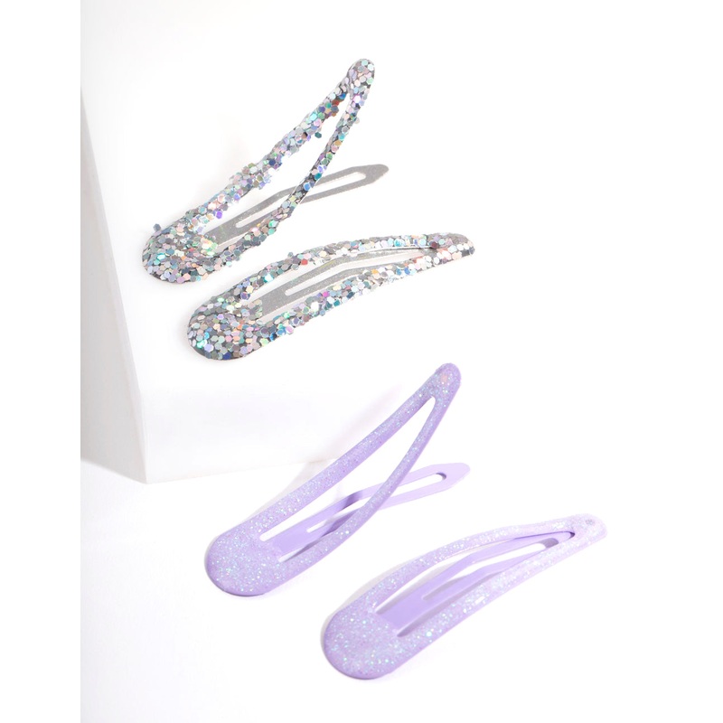 Mix Glitter Snap Hair Clip 4-Pack