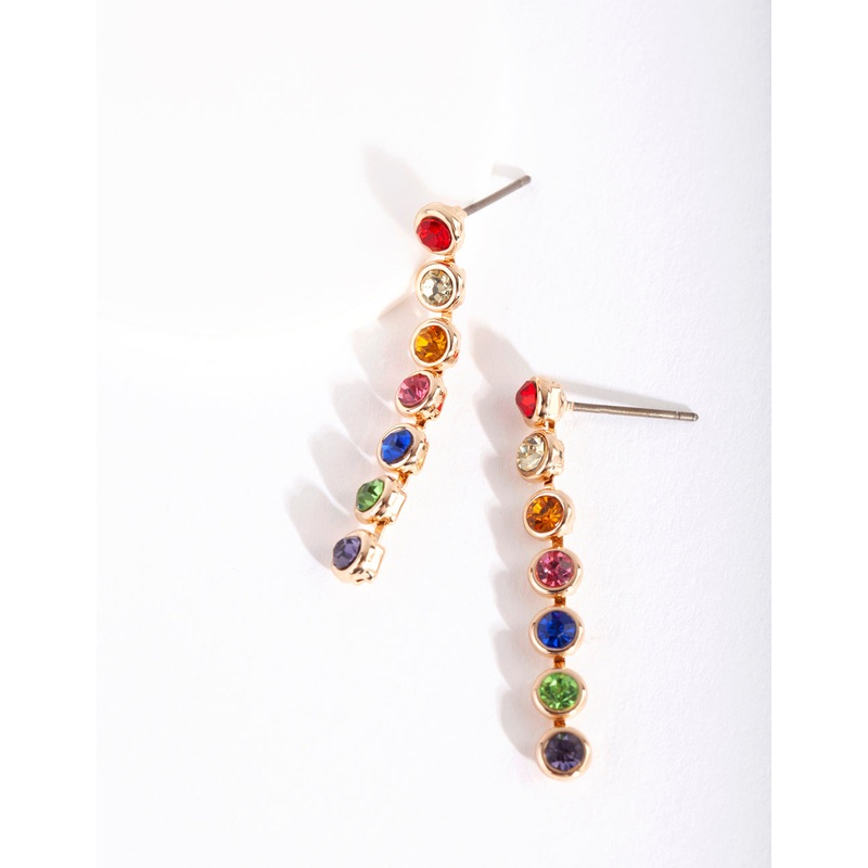 Multicoloured Diamante Stick Drop Earrings