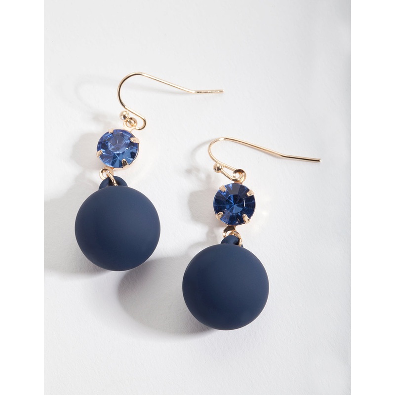 Navy Diamante Ball Drop Earrings