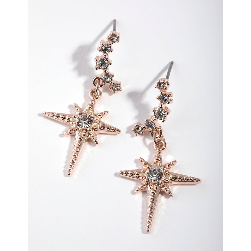 Rose Gold Celestial Diamante Drop Earrings