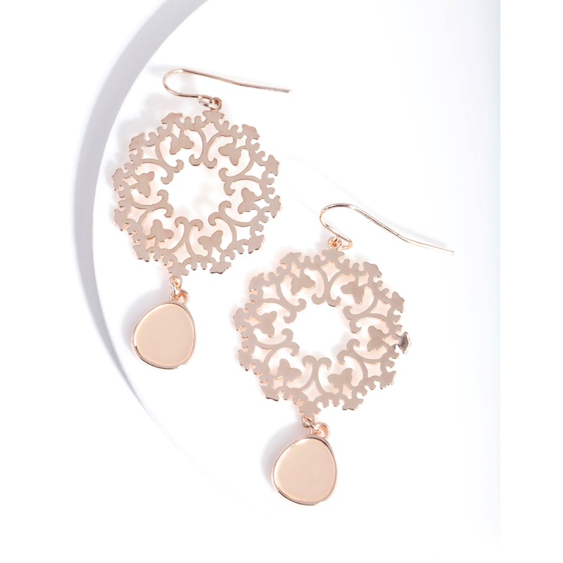 Rose Gold Filigree Teardrop Earrings