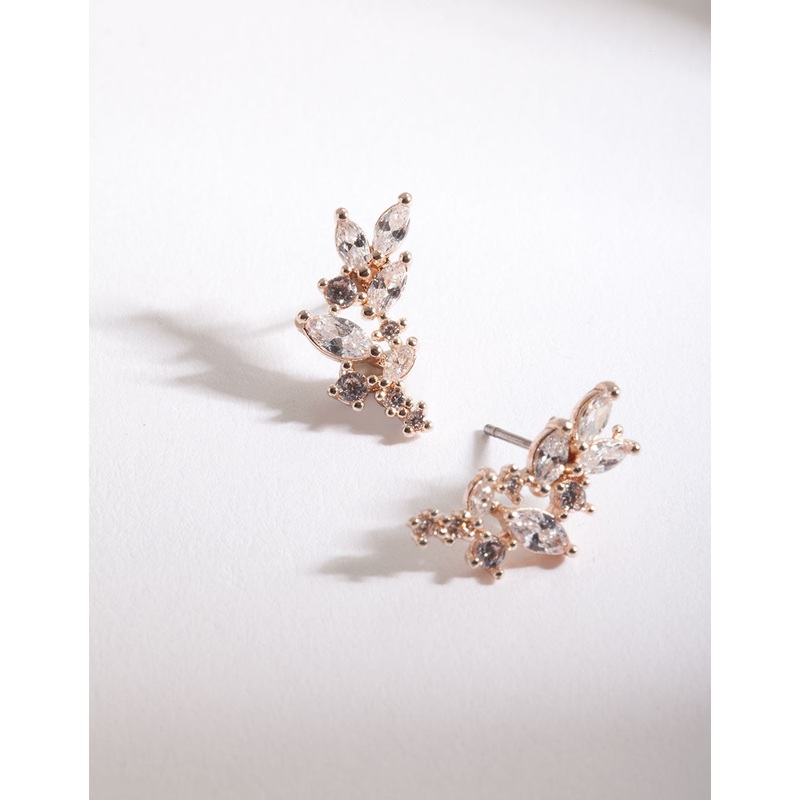 Rose Gold Flower Navette Crystal Stud