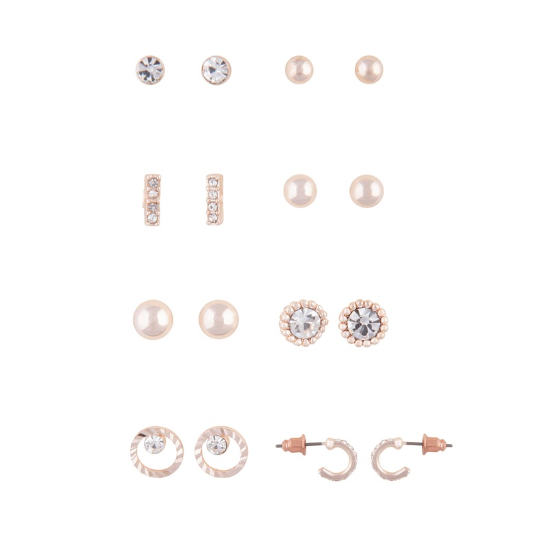 Rose Gold Stud Earring 8-Pack|Default Title