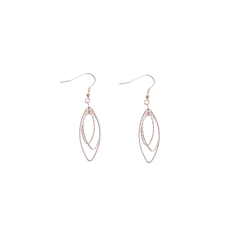 Rose Gold Triple Diamond Cut Navette Drop Earrings