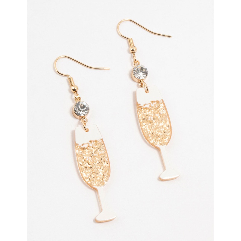 Acrylic Diamante Champagne Glass Drop Earrings