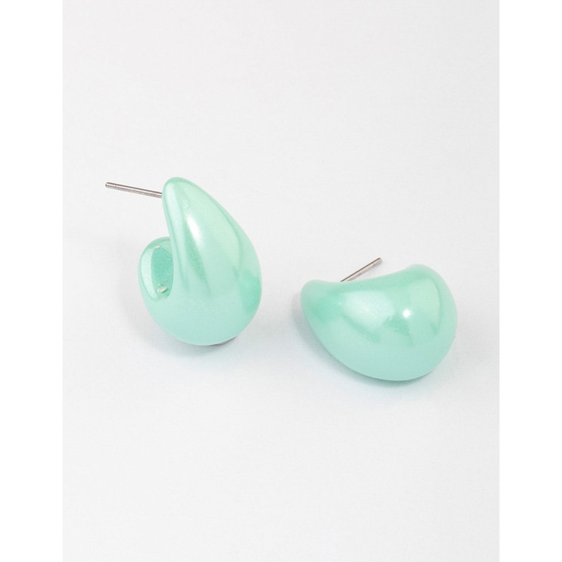 Aqua Droplet Teardrop Huggie Earrings