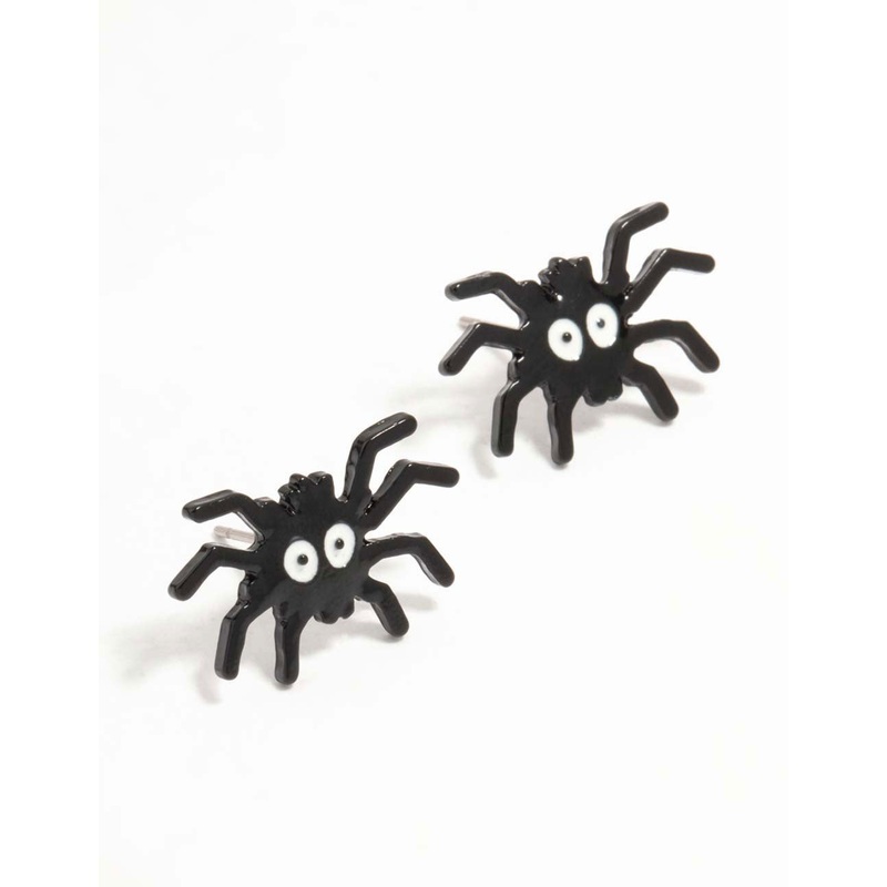 Black Spider Face Coated Metal Stud Earrings
