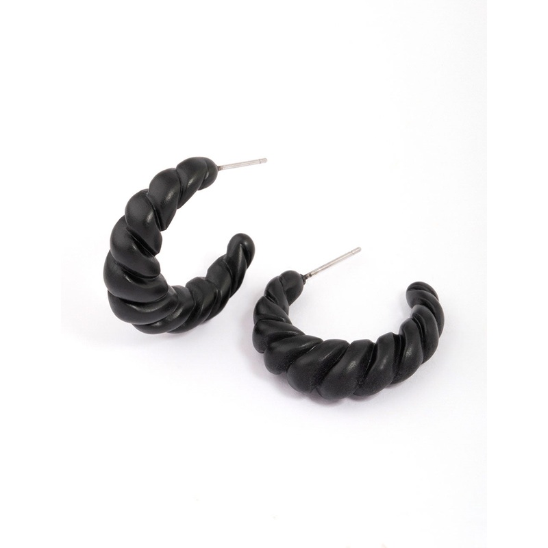 Black Twisted Rope Hoop Earrings
