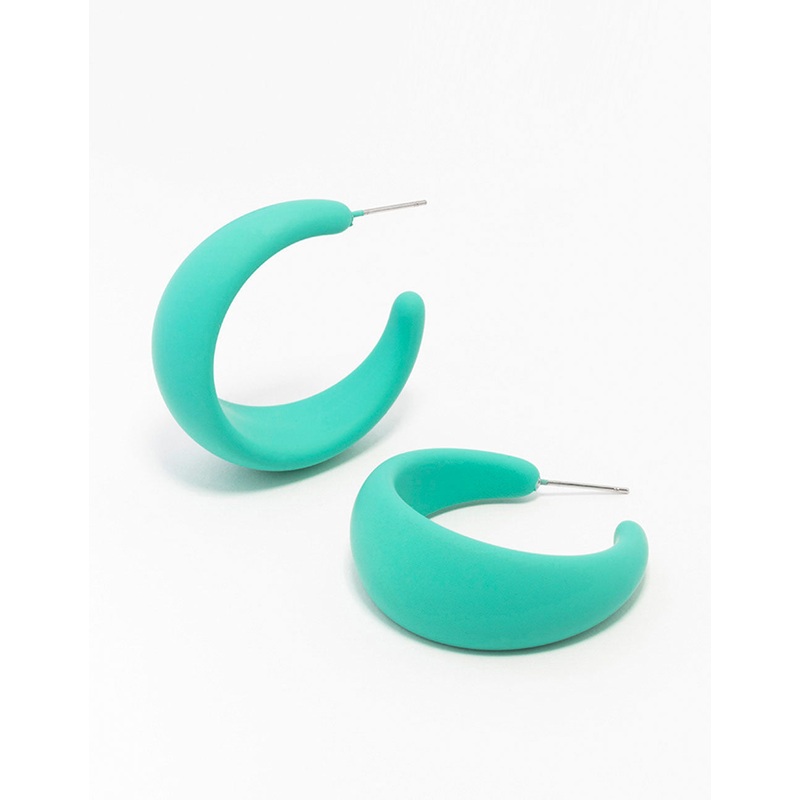 Blue Coated Chubby Teardrop Hoop Earrings