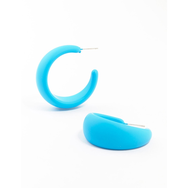 Blue Coated Pointed Wide Hoop Earrings
