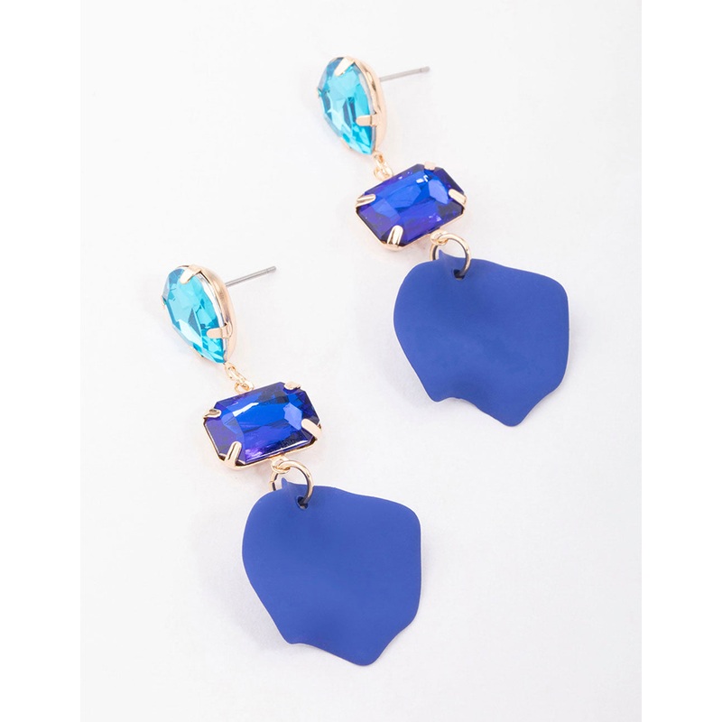 Blue Pear & Rectangle Diamante Petal Drop Earrings