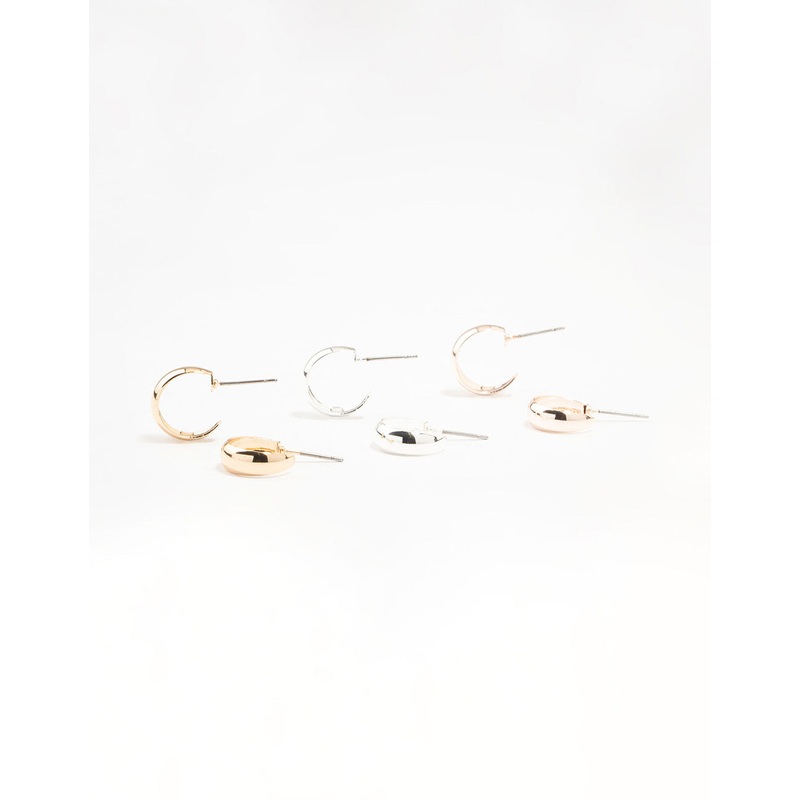 Clean Mixed Metals Hoop Earrings 3-Pack