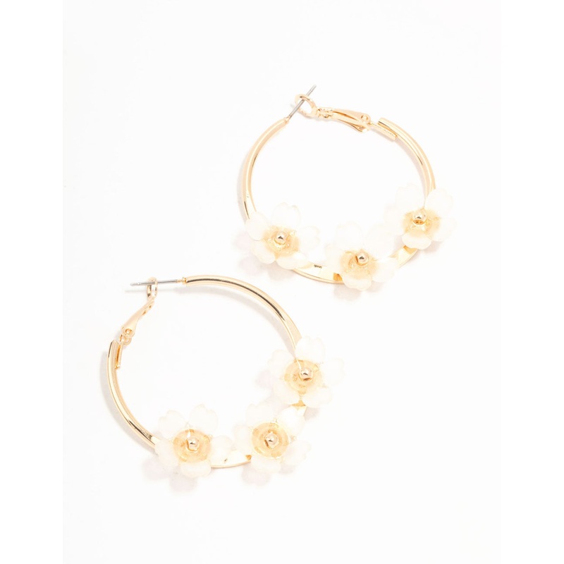 Gold Acrylic Flower Hoop Earrings