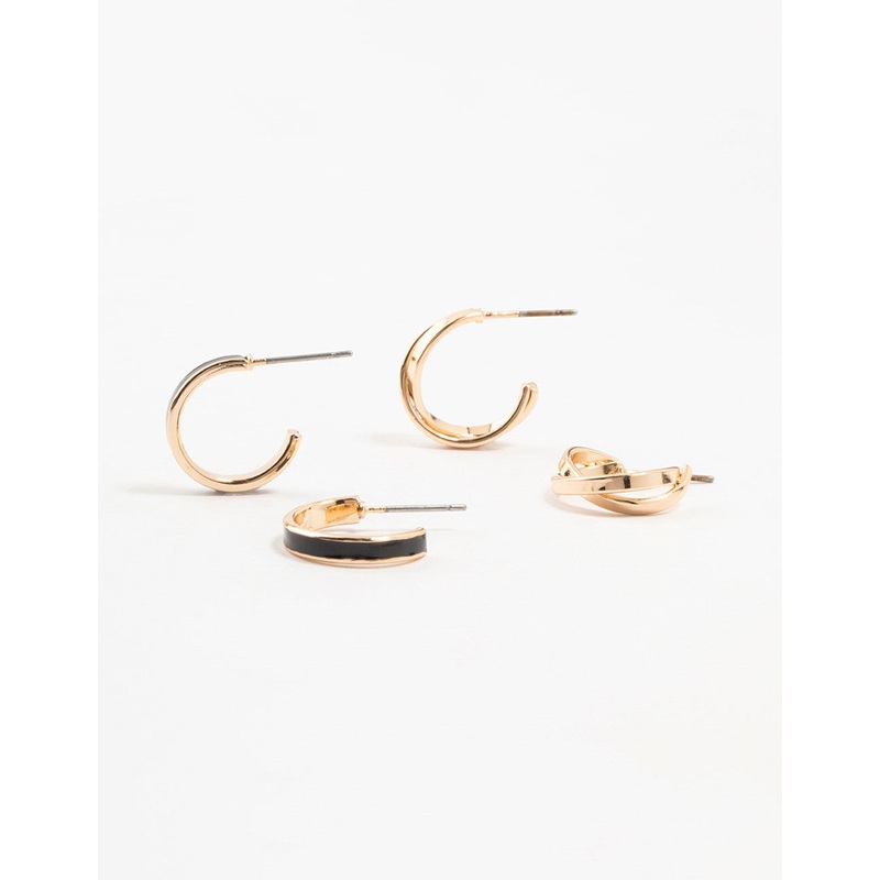 Gold & Black Cross Over Hoop Earrings 2-Pack