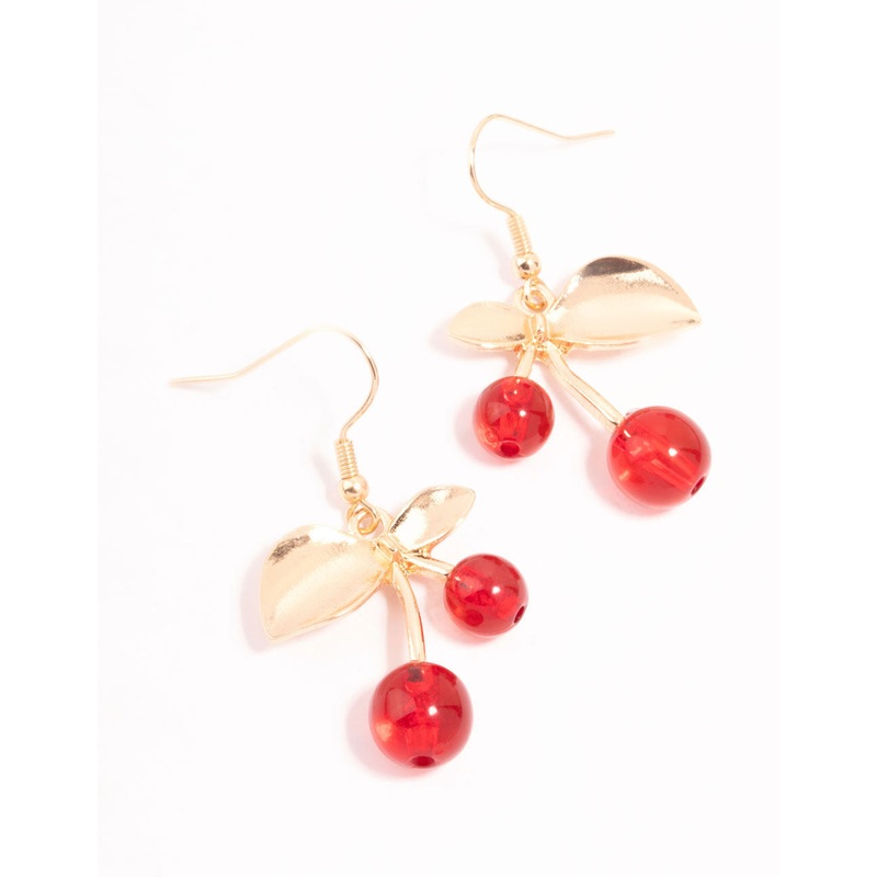 Gold Cherry Drop Earrings|Default Title