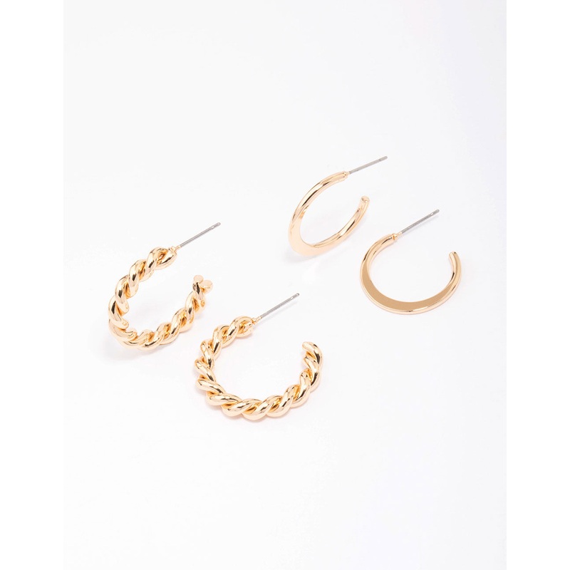 Gold Clean & Twisted Hoop Earring Pack