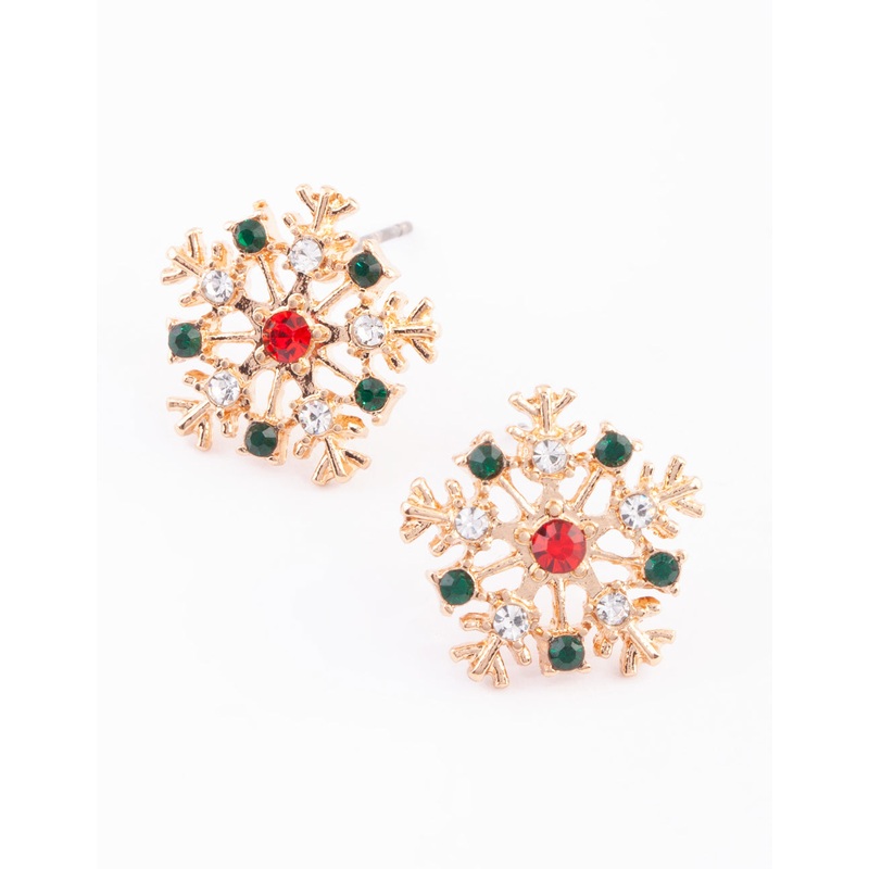 Gold Diamante Snowflake Stud Earrings