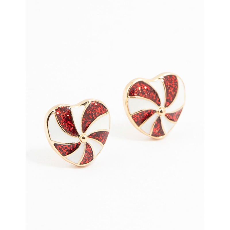 Gold Epoxy Spiral Heart Stud Earrings