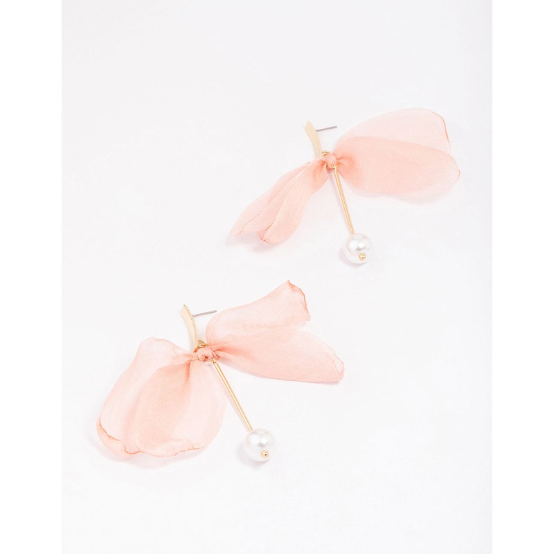 Gold Fabric Knotted Flower Drop Earrings