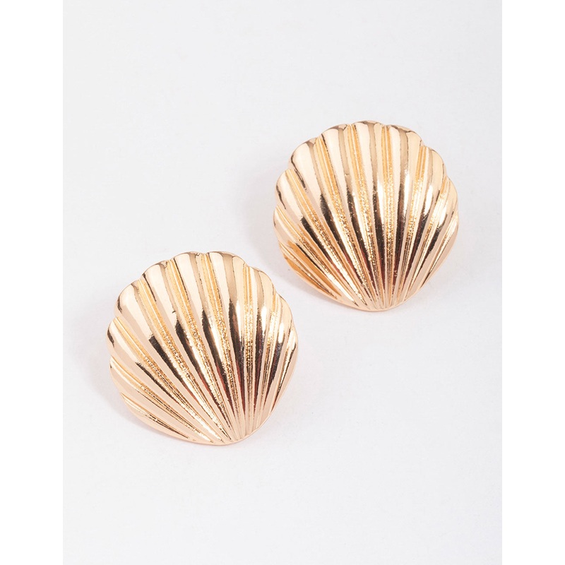 Gold Large Clam Stud Earrings|Default Title