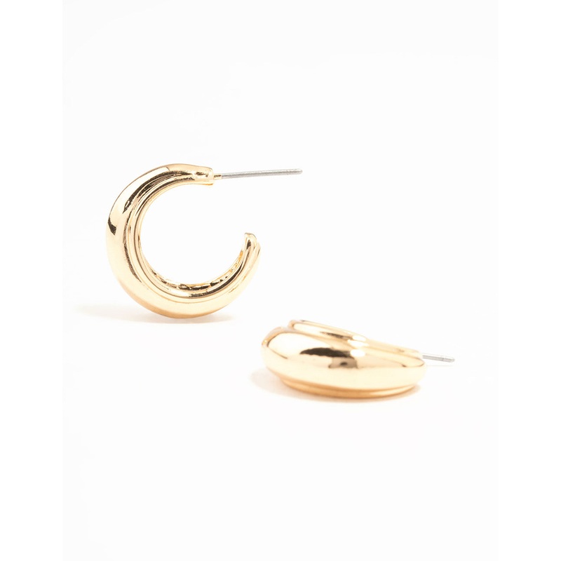 Gold Line Edge Small Hoop Earrings