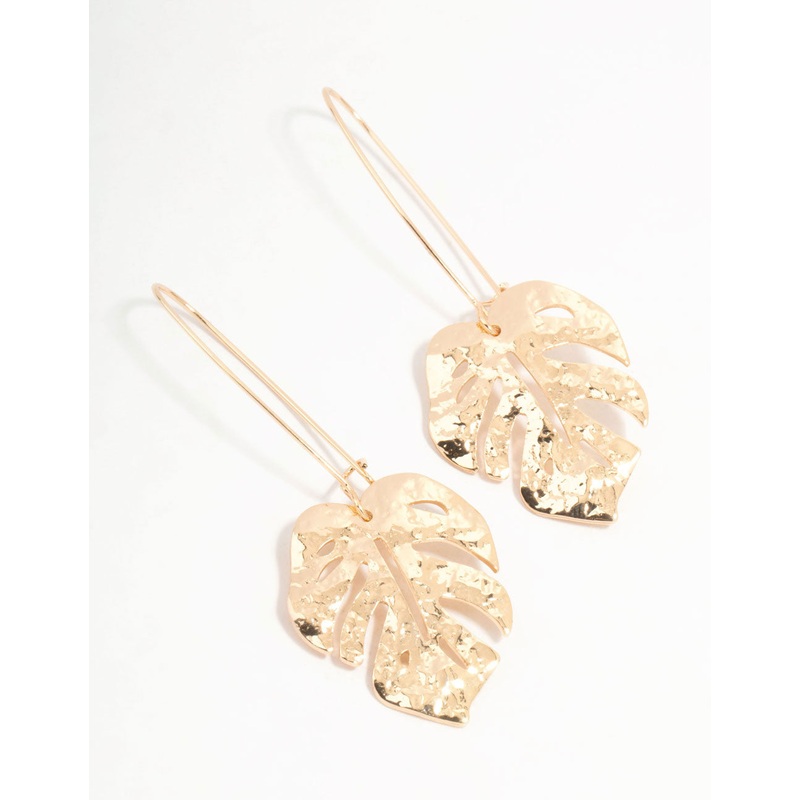Gold Monstera Leaf Drop Earrings
