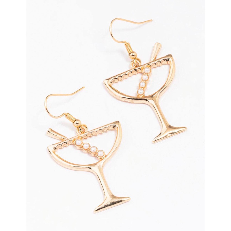 Gold Pearl Cocktail Drop Earrings