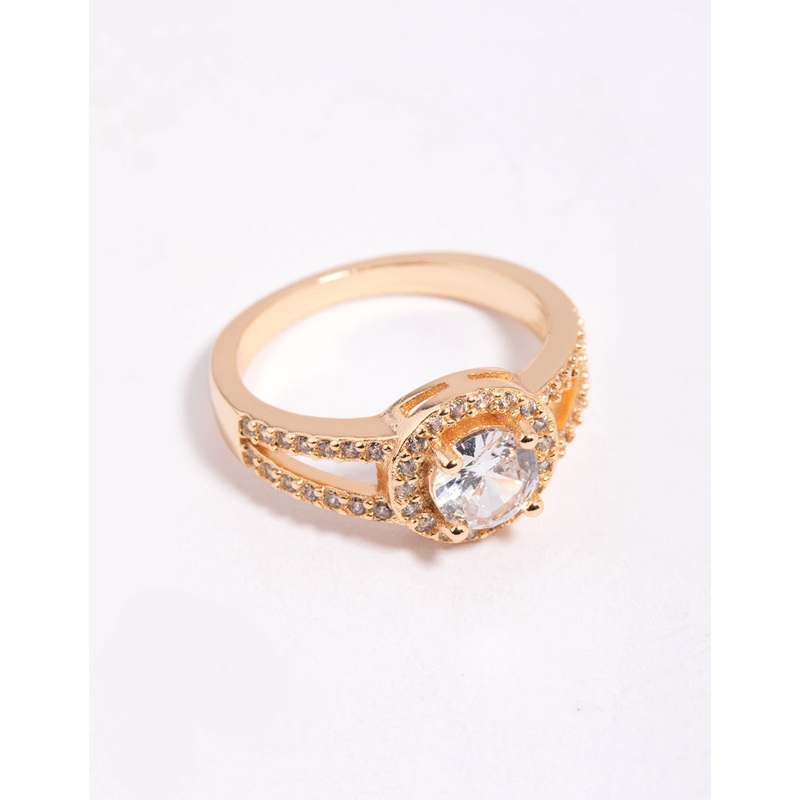 Gold Plated Cubic Zirconia Halo Ring