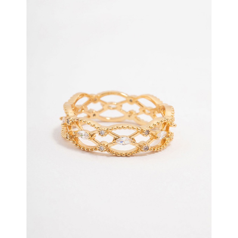 Gold Plated Marquise Band Cubic Zirconia Ring