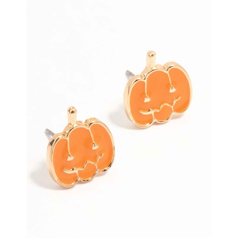 Gold Pumpkin Faced Stud Earrings