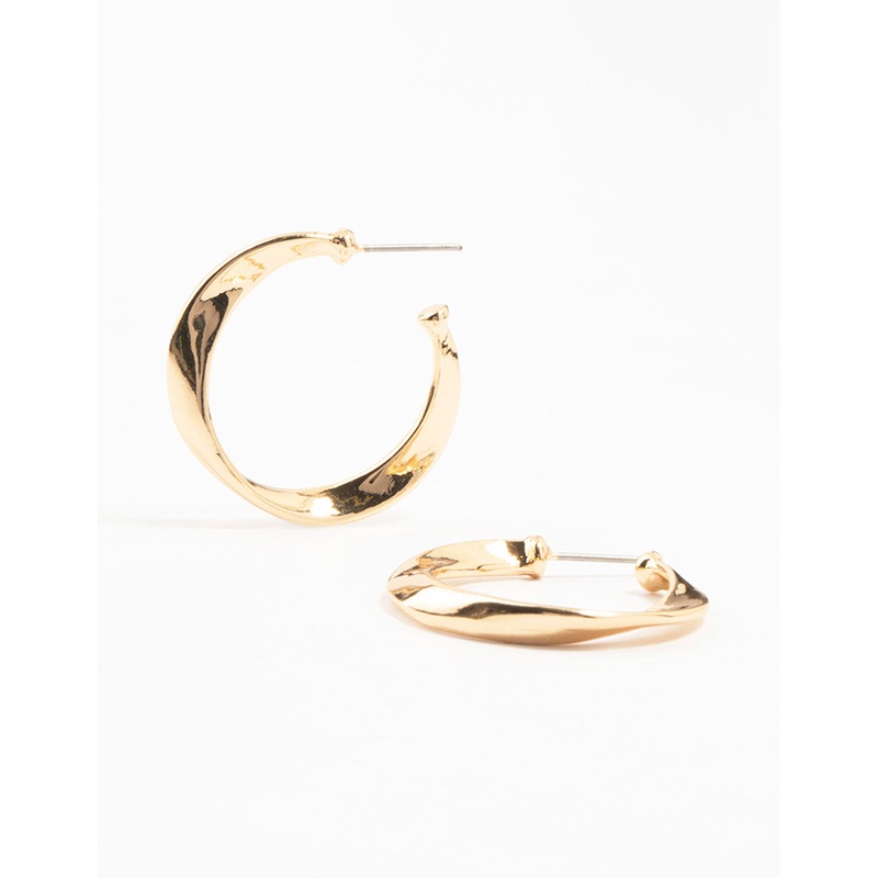 Gold Thin Warped Hoop Earrings
